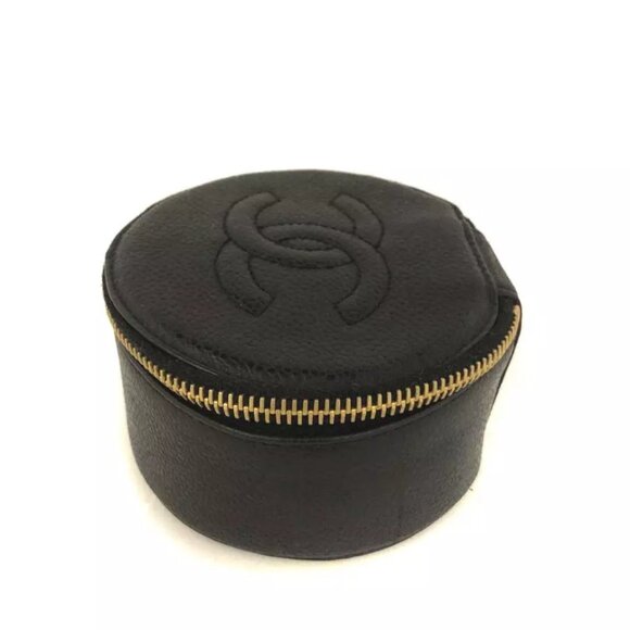 $1695 Authentic CHANEL Made in ITALY CC Logo Caviar Skin Black Jewelry Case - Picture 12 of 12